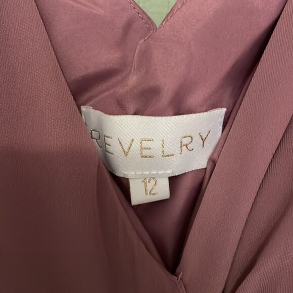 Revelry Bridesmaid Dress, Harper Chiffon Faux Wrap Dress, Peony 921, Size 12 - Picture 8 of 11